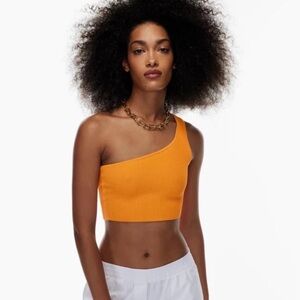 Orange One-Shoulder Crop Top Aritzia sculpt knit medium